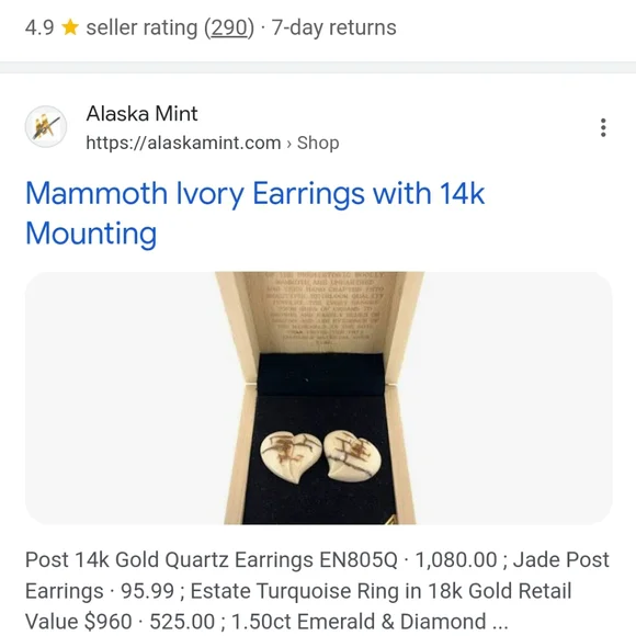 Genuine Ivory & 14 karat gold hoop earrings w/ gold ribboning, posts & backings - Picture 8 of 8